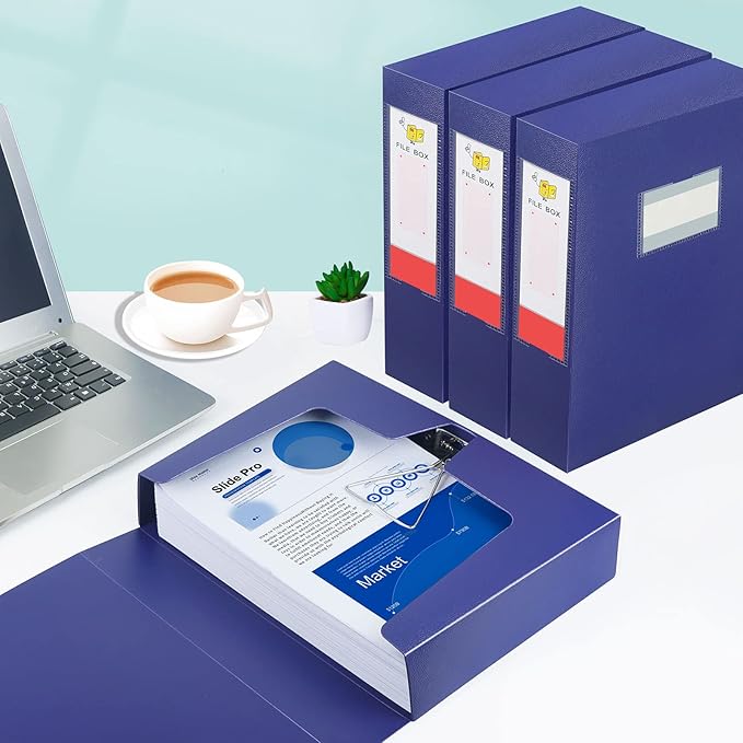HUA JIE 2 Pack A4 Storage File Boxes Archives Case,65mm Spine,Box File Document Storage Box for Office School -Blue