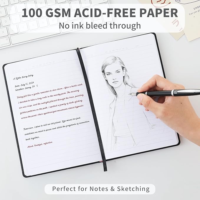 Heture Hardcover Notebooks, A5 Lined Journals Notebook for Writing 160 Pages, 8.2 x 5.5 inch, Classic Ruled Notebooks for College/Work/Travel (Black, 1 Pack)