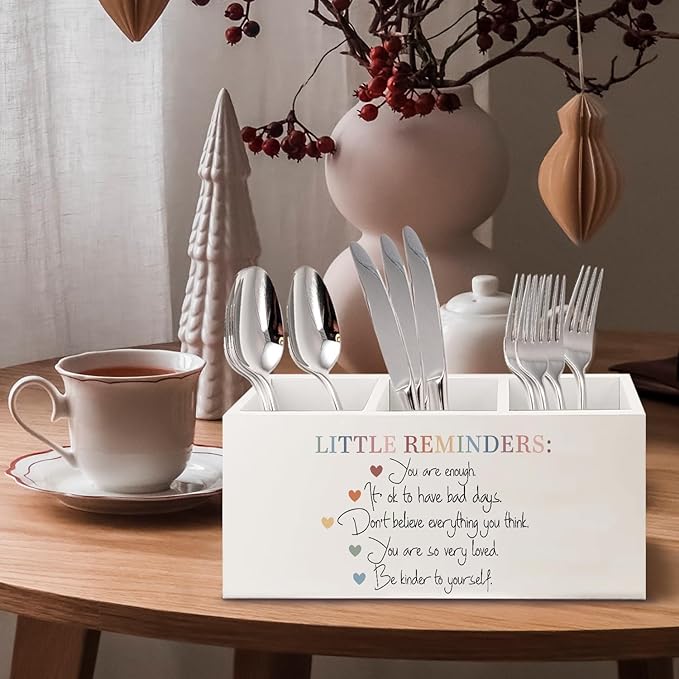 URLLUAE Little Reminders Mental Health Wooden Pen Pencil Holder for Office Desk Accessories, Therapist Gifts, Mental Health Positive Affirmations Makeup Brush Toothbrush Holder Organizer