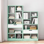 IOTXY Wooden Open Shelf Bookcase - 61 Inches Height Freestanding Display Storage Cabinet Organizer with 8 Cubes and a Drawer, Floor Standing Bookshelf in Tiffany-Green