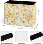 Famame Yellow Flowers Small Leaves Pencil Holder for Desk, Leather Desktop Container Pen Cup Storage Study Table Pen Organizer Makeup Brush Holder for Classroom Office Home