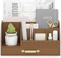 Wisuce Bamboo Mail Organizer Countertop with Drawers, Wooden Desk Organizer File Bill Sorter Storage Box for Desktop Letter Envelope Countertop Holder for Office Home School Organization