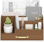 Wisuce Essentials Bamboo Desk Organizer with Drawers, Mail Organizer Countertop Wood Desk Drawer Tabletop Storage Organization Pen Holder Letter Sorter Makeup Organizer for School Home Office (Brown)