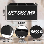 QZQE Boss Gifts Pen Pencil Holder Organizer for Desk, Bosses Leader Appreciation Gifts, Best Boss Ever Wooden Box Signs Decorations for Home Workplace Office Desk Tabletop