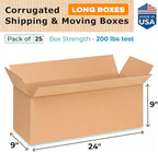 Long Moving & Shipping Boxes 24"L x 9"W x 9"H (25-Pack) - Extra Strength 200 lb vs Regular - Corrugated Moving Boxes for Delivery - Cardboard Box for Shipping - Long Box by IDL Packaging
