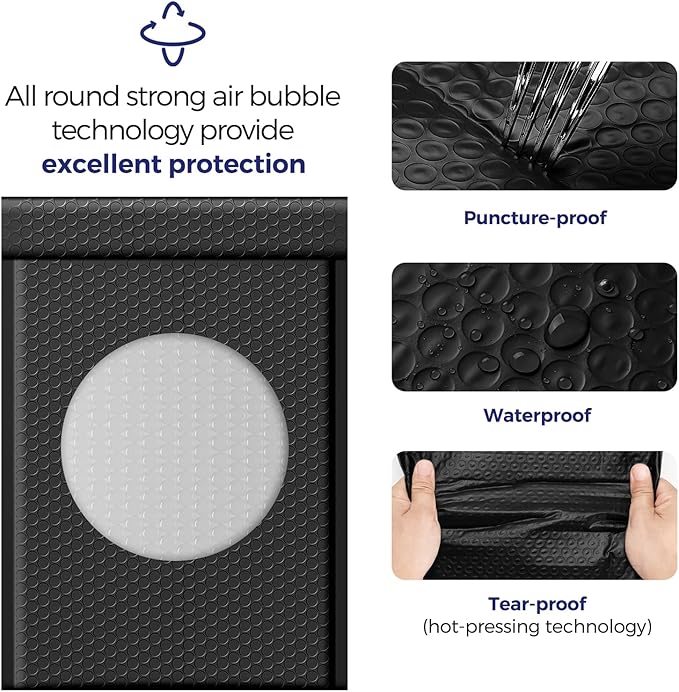 Fuxury 500 Pack Black Bubble Mailers 10.5x16 Inch, Self Seal Padded Envelopes Waterproof Mailing Envelopes Bubble Padded, Cushioning Padded Mailers, Bubble Bags for Packaging, Small Business Large #5
