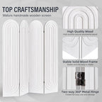 Asnefeli 4 Panel Room Divider and Folding Privacy Screen, Foldable Wood Arched Room Divider Wall, Portable Partition Screen, Room Partition Divider for Room Separation for Home Office Bedroom, White