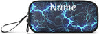 BOENLE Custom Dark Blue Electric Lightning Pencil Case Box Boys Girls Personalized Name Large Pencil Pouch Stationery Pen Bag Organizer for Kids Adults School Office
