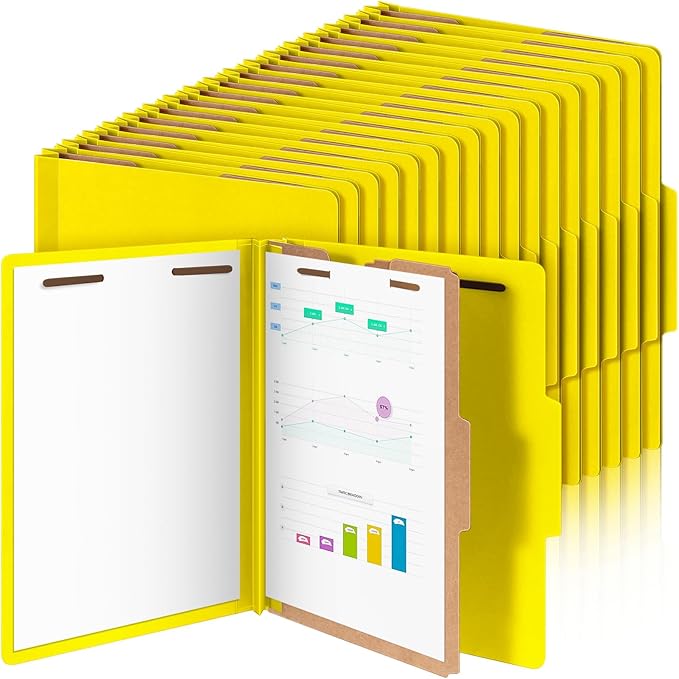 Skyygemm 72 Pcs Classification Folders Letter Size, 1 Divider Pressboard File Folder with Fasteners, Expanding File Organizer Bulk for School Teachers, Office Employee, Coworker, Staff (Yellow)
