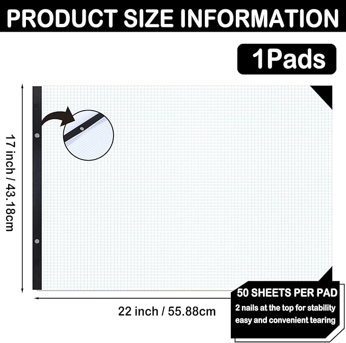 gisgfim Large Engineering Graph Paper Pad 22x 17 Landscape 4 X 4 Blue Grid Pad Giant Drafting Sketching Paper Blueprint Grid-Based Graphing for Engineer Designer Architect Draftsman Rolled Delivery