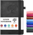PERCUN Lined Journal Notebook for Men & Women, 160 Pages College Ruled Journal for Writing, A5 Hardcover Leather Notebooks for Work, School, Business, Travel, Daily Diary 5.9" x 8.5" (Black)
