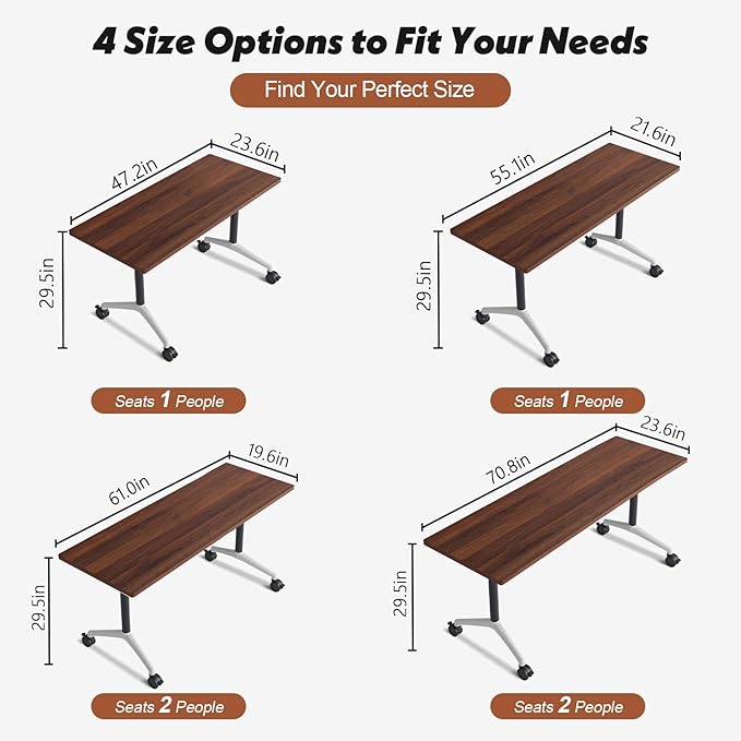Goakwwuz Conference Room Table, Folding Conference Tables,Thicken Grey Tabletop,Flip Top Wooden Seminar Meeting Room Table for Conference Room Offices (8, Walnut, 55.1”)