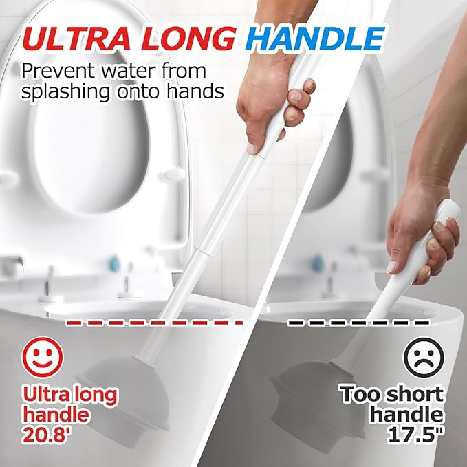 FORASTO 3Pack 2 in 1 Toilet Brush and Plunger Set, Extended Handle Plunger,Toilet Bowl Brush Plunger Set,Bathroom Cleaning Tools,Toilet Brush Plunger Combo,Cleaning Brush,Cleaning Supplies, White