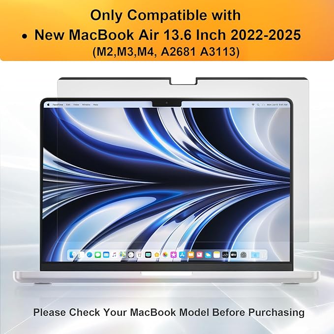 Magnetic Privacy Screen for MacBook Air 13.6 & 13 Inch 2022-2025 (M2, M3, M4), Matte Removable Anti Glare Blue Light Filter
