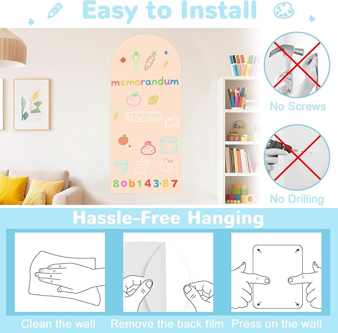 Magnetic Arch Wall Decal for Kids 39.3x17.5 Inch Magnetic Chalkboard Contact Paper for Wall Peel and Stick Self Adhesive Magnet Board Sticker Roll with 36 Letters for Playroom Classroom（Milk Tea）