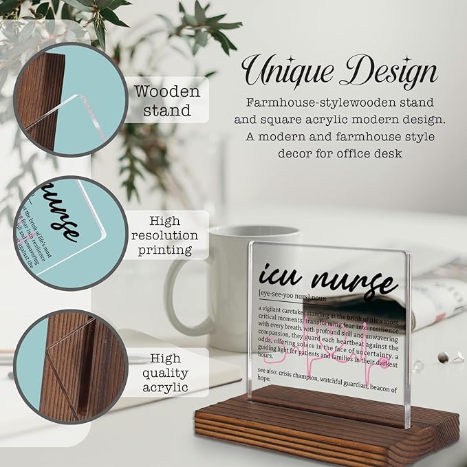 ICU Nurse Gifts, Thank You Appreciation Gifts for Critical Care Nurses Week Graduation Birthday Christmas Office Desk Decor Decorative Signs Plaque PA005