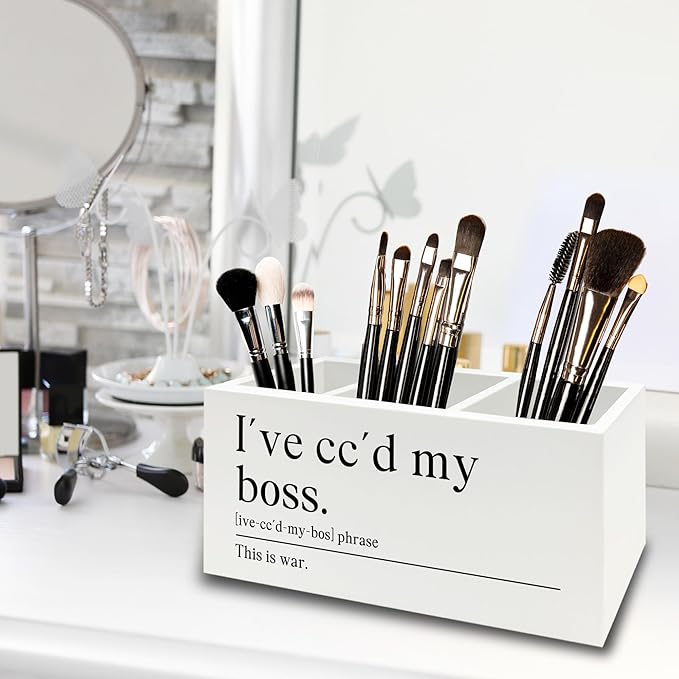 XPH Funny Office Pen Pencil Holder Organizer for Desk, Coworker Gifts for Women Men, I've Cc'd My Boss Funny Wooden Box Sign for Home Office Workplace Desk Tabletop Decorations
