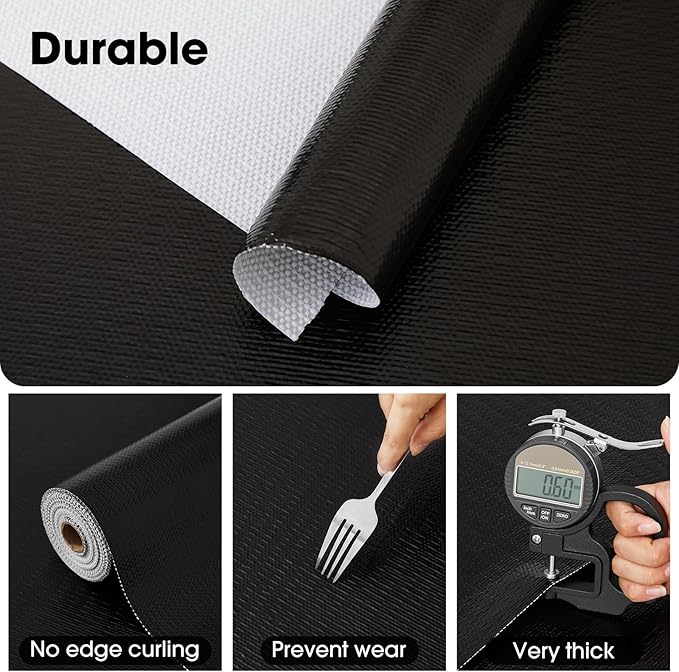 ALIUNI Drawer and Shelf Liner, Non-Slip Kitchen Cabinet Liners Non-Adhesive Thick Strong Grip Waterproof Washable Mats Protect Dresser Shelves Cupboard Bathroom Cabinets, Black, 24 in X 30 FT