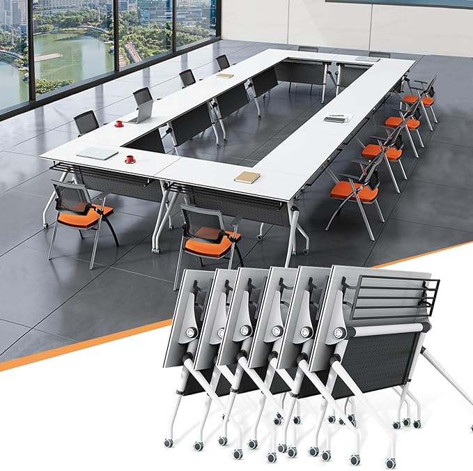Conference Table,55.1''Folding Conference Room Table for 4-12 People,Mobile Flip Top MeetingTraining Table with Different Coulor and Styles for Offices, Classrooms,Meeting Room (6, C)