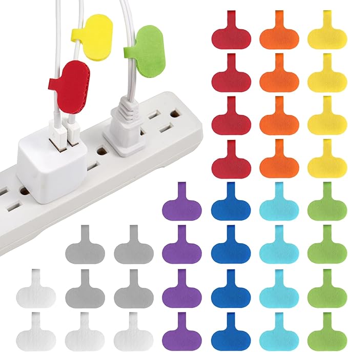 Wrap-It Storage - Cable Labels - Oval, Multi-Color (36 Pack) - Write-On Wire Tags for Cord Identification with Power Strips Behind Desks and TVs
