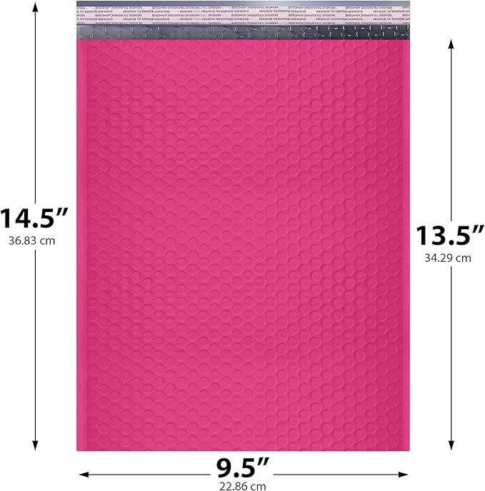 Hot Pink Large Poly Bubble Mailers 9.5x14.5 inch #4 | Self Seal Padded Envelopes Cushioned Bubble Mailer | Usable Size 9.5x13.5 | WaterProof | Lightweight mailing Shipping Bags | 100 Pack Bulk