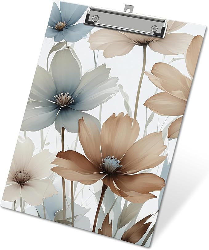 APIILVPQ Floral Clipboard, Spring Clipboards with Low Profile Clip for Office School Use, Watercolor Wooden Clip Boards for Nurses Teachers Students - A03
