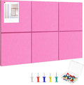 Large Cork Board 36" x 24", 6 Pack Felt Wall Tiles with Colored Pushpins, Bulletin Board with Removable Self-Adhesive Strips, Pin Board Cork Boards for Walls Office Home-Hot Pink