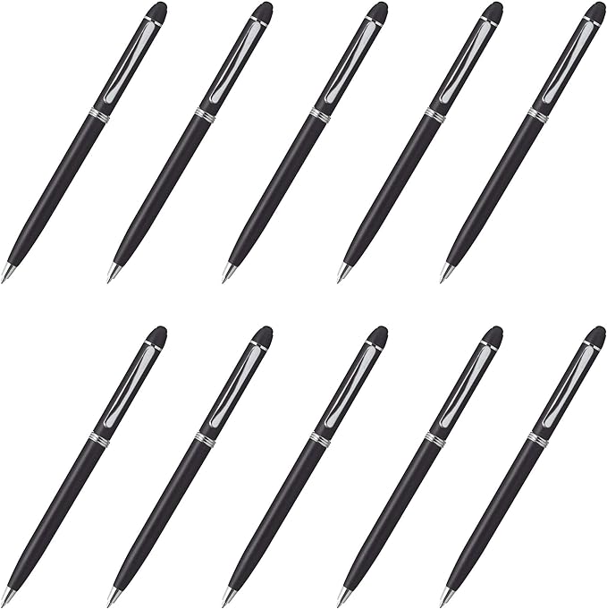 DISCOUNT PROMOS Twist Action Plastic Stylus Pens, Set of 10, Bulk Pack - Pens for Work, Cool Pens for Writing, Black Ink - Black