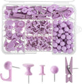 200 Pieces Push Pins Set, 5 Types Purple Thumb Tacks Cute Decorative Push Pins for Wall Cork Board Bulletin Boards with Storage Box