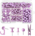 200 Pieces Push Pins Set, 5 Types Purple Thumb Tacks Cute Decorative Push Pins for Wall Cork Board Bulletin Boards with Storage Box