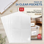 H4D 24 Pack Labels for Storage Bins, 4" x 6" Plastic Clear Adhesive Index Card Holders, Tote Label Pockets for Organizing Storage, Library Card, Shelves