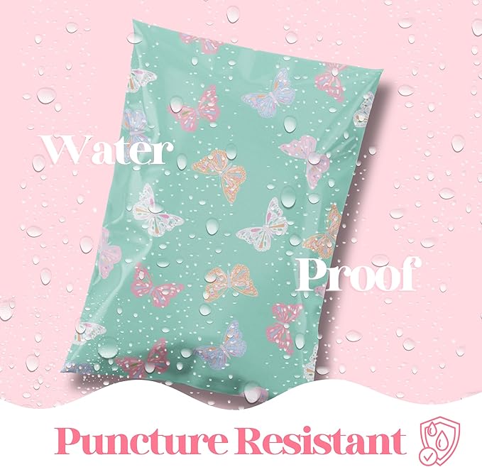 Pretty Package Store 6x9 Designer Poly Mailer 100 Pack Heavy Duty Waterproof Self Seal Shipping Bags for Small Business Large Mailing Envelopes Bulk Tear Resistant Packaging Butterfly