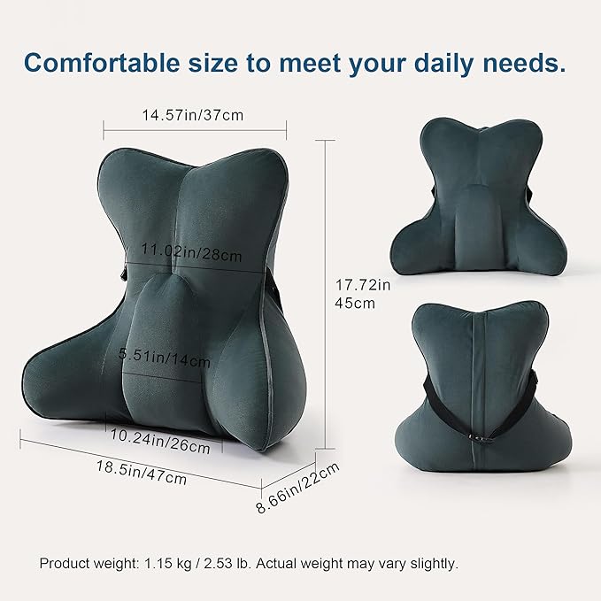 Ailuteie Lumbar Support Pillow(Pat. Pend) for Lower Back Pain Relief – Multi-Functional Ergonomic Lumbar Cushion, Reading Pillow for Office Chair, Car Seat & Sofa,Charcoal Gray
