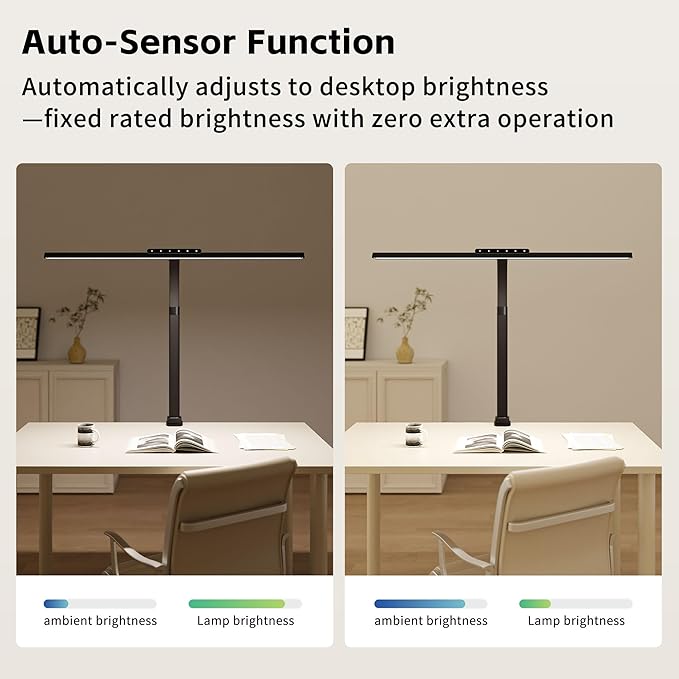 Desk Lamp with Clamp, LED Eye-Caring Clip on Desk Lights for Home Office, Tall Touch Control Dimmable Computer Light with Color Changing, 24W Brightest Architect Desktop Lamp for Screen, Black