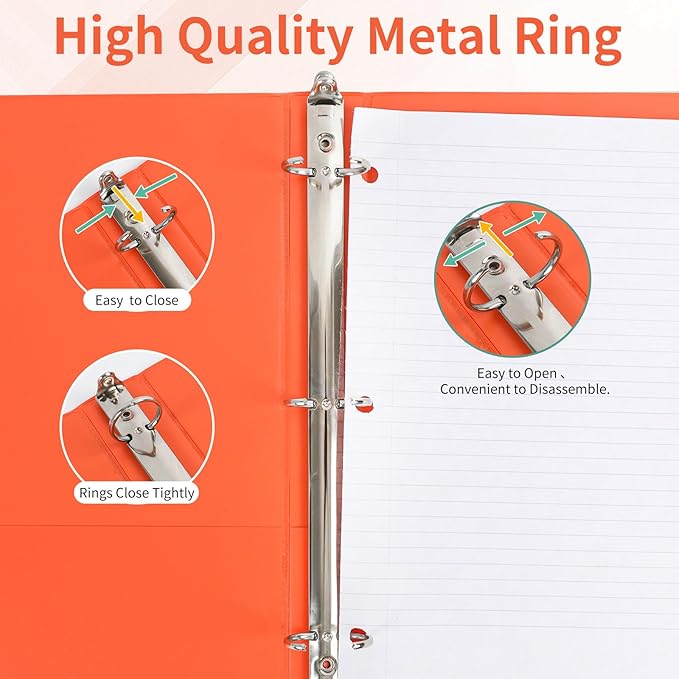 SUQJOY 1-inch 3 Ring Binder with 2 Inside Pockets, 1'' Basic Binders Holds US Letter Size 8.5'' x 11'' Paper - Versatile Binders for Office, School and Home Use (Pack of 12, Assorted Color)
