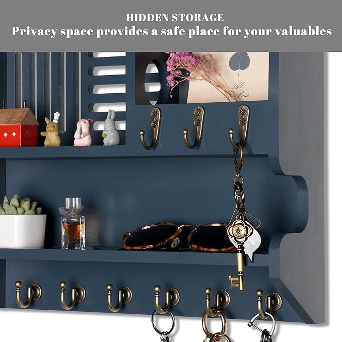 Mutsault Key Holder for Wall, Mail and Key Holder for Home Decor, Key and Mail Holder for Wall with Key Hooks, Gray