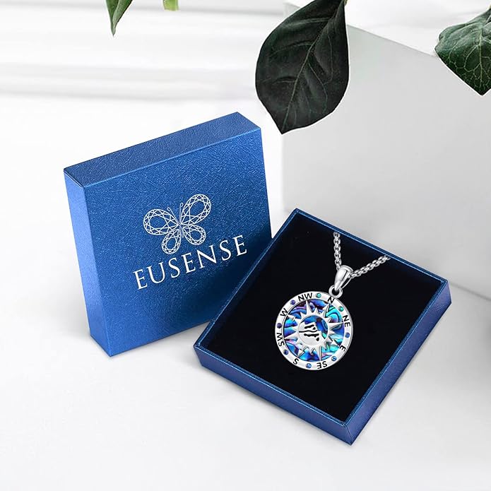 Compass Necklace for Women Men 925 Sterling Silver Pendant Urn Necklaces for Ashes Picture Locket Necklace Anchor Necklace Viking Necklace Crystals CZ Moonstone Abalone Shell Turquoise Compass Jewelry