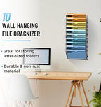 SUPEASY 10-Tier Wall File Holder Organizer with Hooks, Mesh Hanging File Organizer, Mail Organizer Wall Mounted for Papers, Folders, Office Magazine Rack, Black, 2Pack