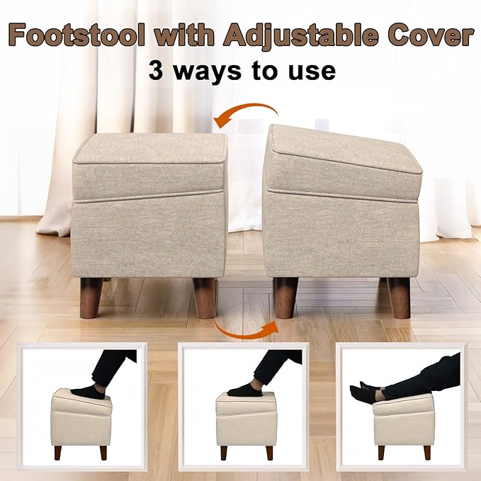 FAGAGA Foot Rests with Adjustable Cover, BOGO, Storage Ottoman Dorm, Footstool & Sitting Stool, Ottoman Foot Stool Set for Living Room, Bedroom, Dorm, Beige
