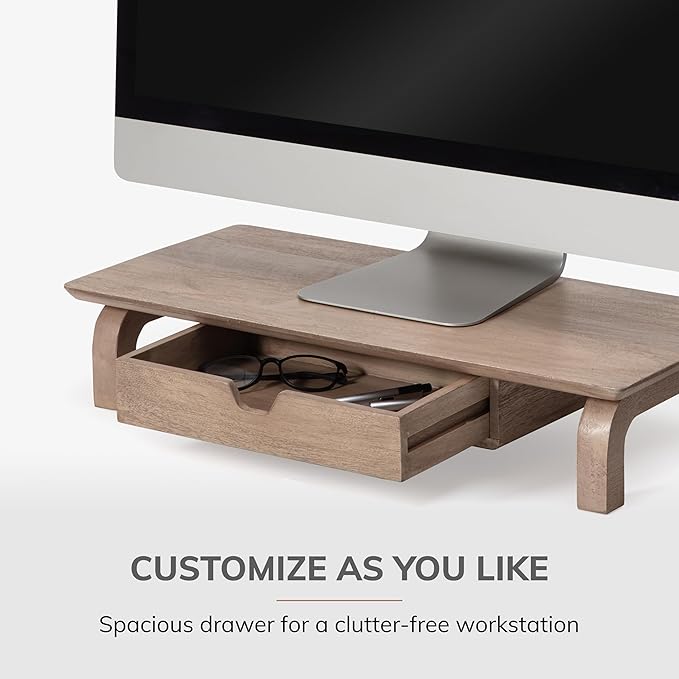 Anji Mountain Monitor Stand - Desktop Organizer & Laptop Riser, Ergonomic Monitor Riser, Space-Saving Monitor Stand for Desk, Durable Construction, Easy Assembly, Ideal for Home & Office,Biscotti