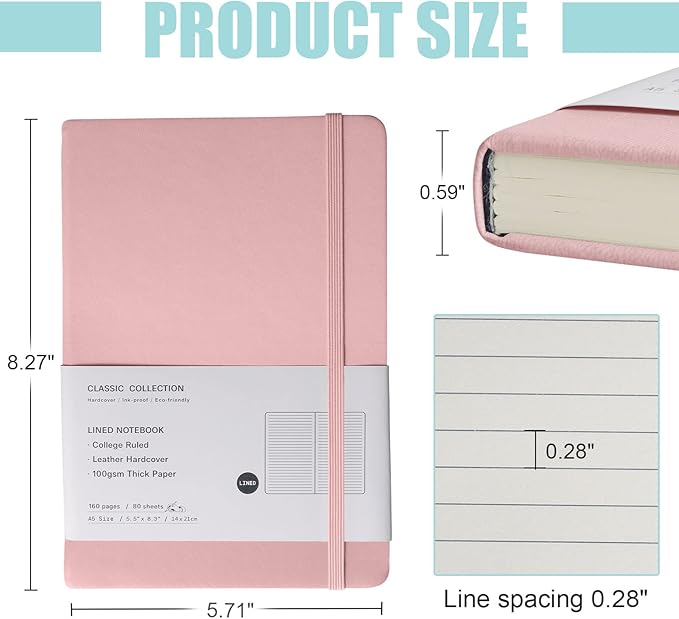EMOMAS Lined Journal Notebook, 6Pack Hardcover Notebook for Men & Women – Journals for Writing, Work, School, Home & Daily Notes, 160 Pages – Medium A5, 5.7"x8", 100 gsm Thick Paper (pink)