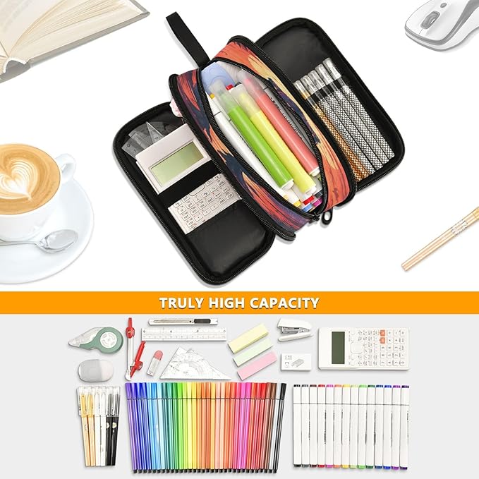 BOENLE Dinosaur Sunset Pencil Case Box Boys Girls Large Pencil Pouch Zipper Compartments Big Capacity Stationery Pen Bag Organizer Kids Teens Adults School