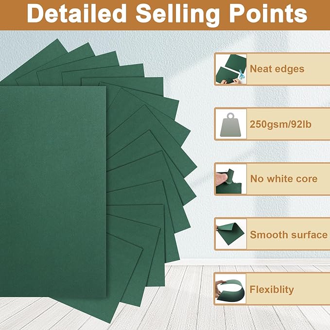 Silunkia 28 Sheets Dark Green Cardstock 8.5 x 11 Craft Paper, 92lb Heavyweight Christmas Green Card Stock for DIY Cards Making, Invitations, Thank You Cards, Birthday, Menus
