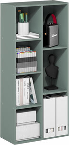 Furinno LUDER Book Shelf, 7-Cube Bookshelf, Bookcase, 9.4" x 19.5" x 41.7", for Living Room, Bedroom, Home Office, Sage Green