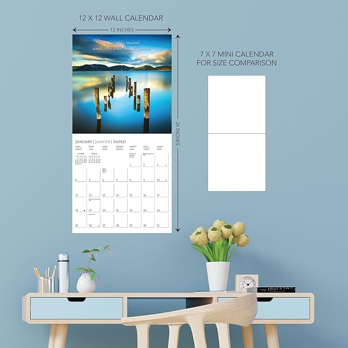 Graphique 2026 Serenity Wall Calendar | 12” x 12” | Thick Paper | Home & Office Organizer | Large Monthly Grid | 3 Languages & Marked Holidays | 4 Month Preview Page for 2027