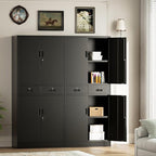 TaskStorz Metal Storage Cabinet, 71" Garage Storage Cabinet with 2 Locking Drawers and 2 Adjustable Shelves, Black Tool Cabinet, Lockable File Steel Cabinet for Home, Office, Gym, School