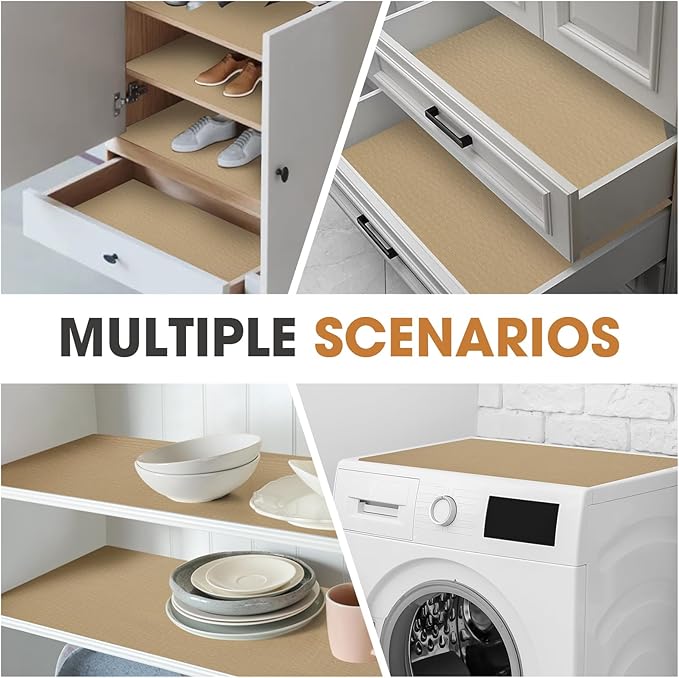ALIUNI Drawer and Shelf Liner, Non-Slip Kitchen Cabinet Liners Non-Adhesive Thick Strong Grip Waterproof Washable Mats Protect Dresser Shelves Cupboard Bathroom Cabinets, Beige, 18 in X 30 FT