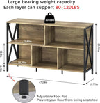 Horizontal Bookshelf,Industrial Modern 5 Cube Low Wide Cubby Bookcase with led Light,Long Wood and Metal Storage Organizer Open Shelf, Short Book Shelf Bedroom Storage for Home Office Living Room(Oak)