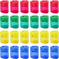 AUSTARK 24Pcs Pencil Sharpener Manual, Assorted Color Small Dual Hole Pencil Sharpeners Bulk with Lid for School Office Home (Triangle-24)