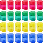 AUSTARK 24Pcs Pencil Sharpener Manual, Assorted Color Small Dual Hole Pencil Sharpeners Bulk with Lid for School Office Home (Triangle-24)